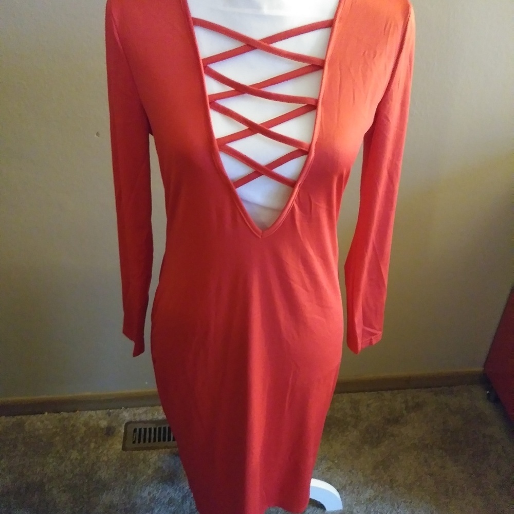 Sexy Red Low Cut Criss Cross Front Dress